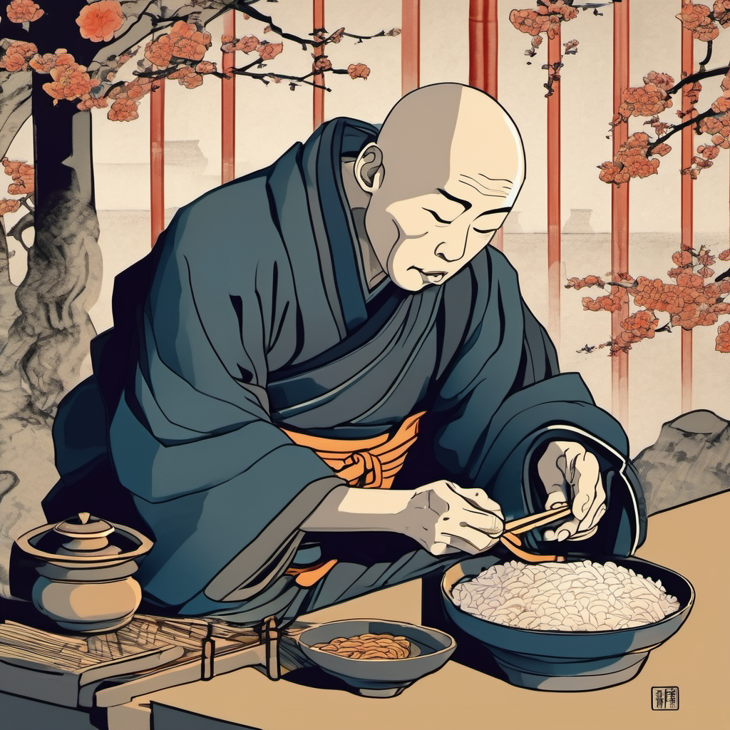 monk eating rice